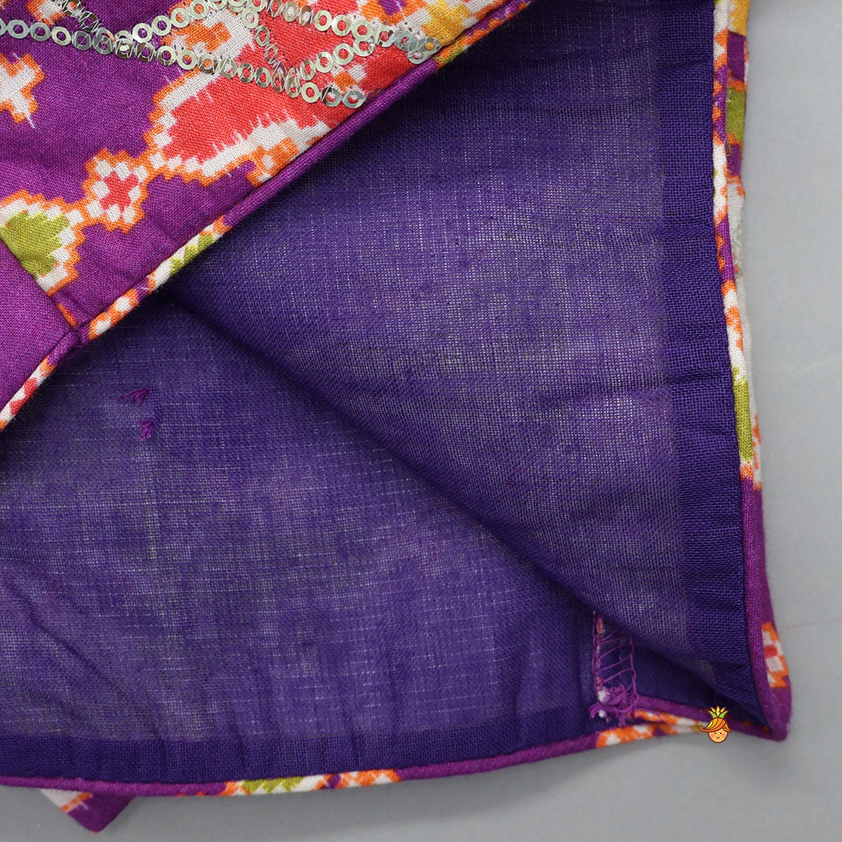 Pre Order: Patola Inspired Printed Crop Top With Flared Lehenga And Dupatta