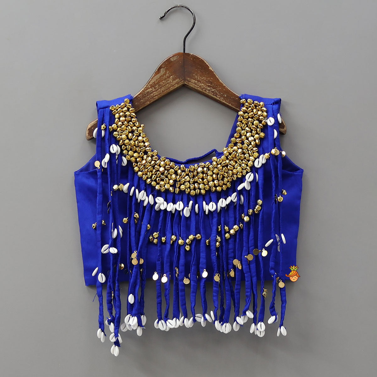 Pre Order: Statement Ghungroo Embellished Top With Tiered Flared Lehenga