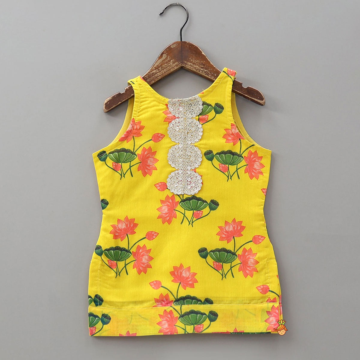 Pre Order: Lace Work Yoke Kurti And Sharara With Matching Dupatta