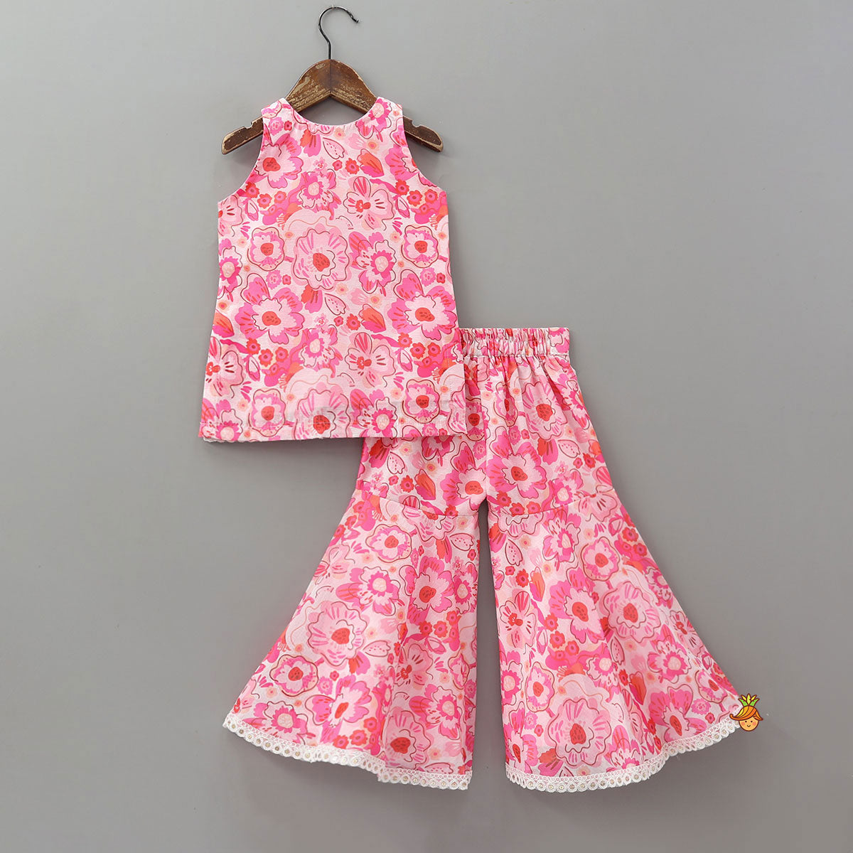 Pre Order: Charming Floral Printed Kurti And Matching Sharara With Dupatta