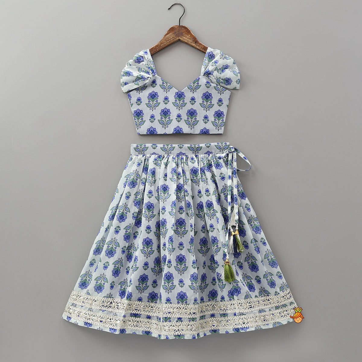 Pre Order: Floral Printed Crop Top And Lehenga With Dupatta