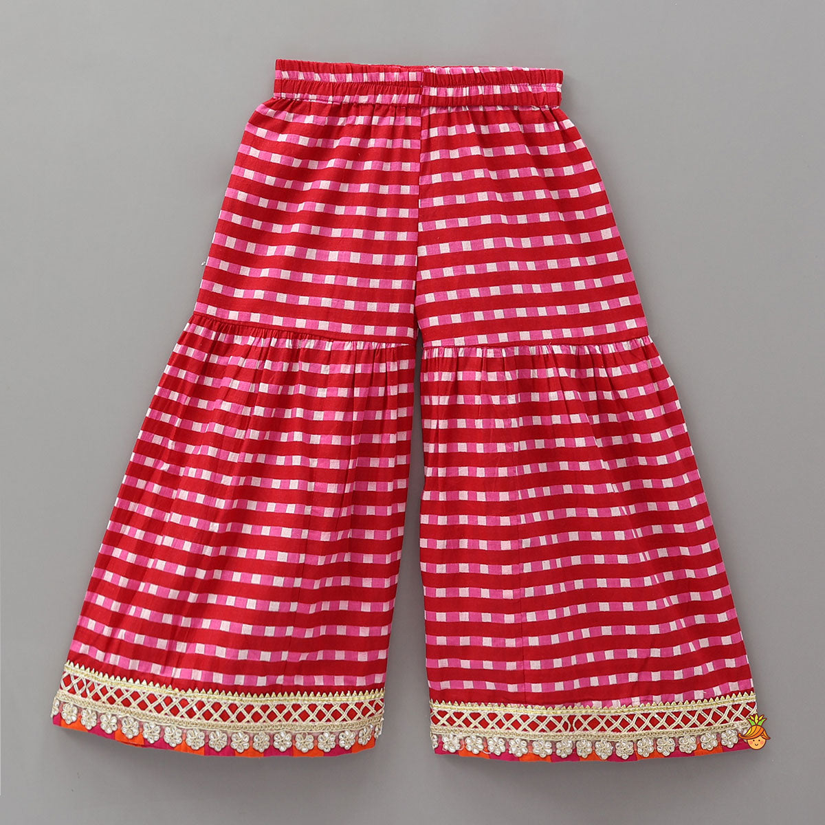 Pre Order: Checkered Lace Detailed Kurti And Flared Palazzo