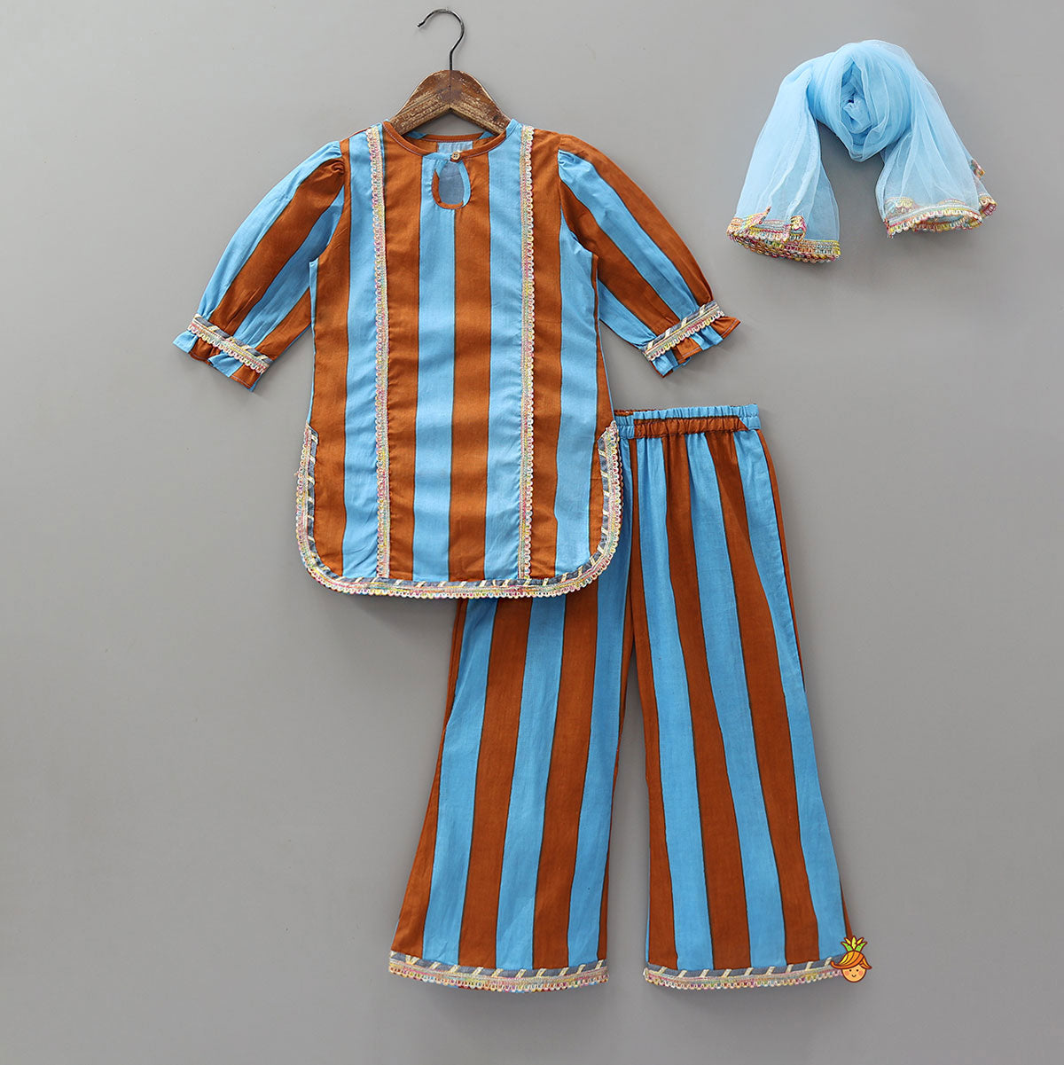 Pre Order: Dual Tone Striped Kurti And Palazzo With Dupatta