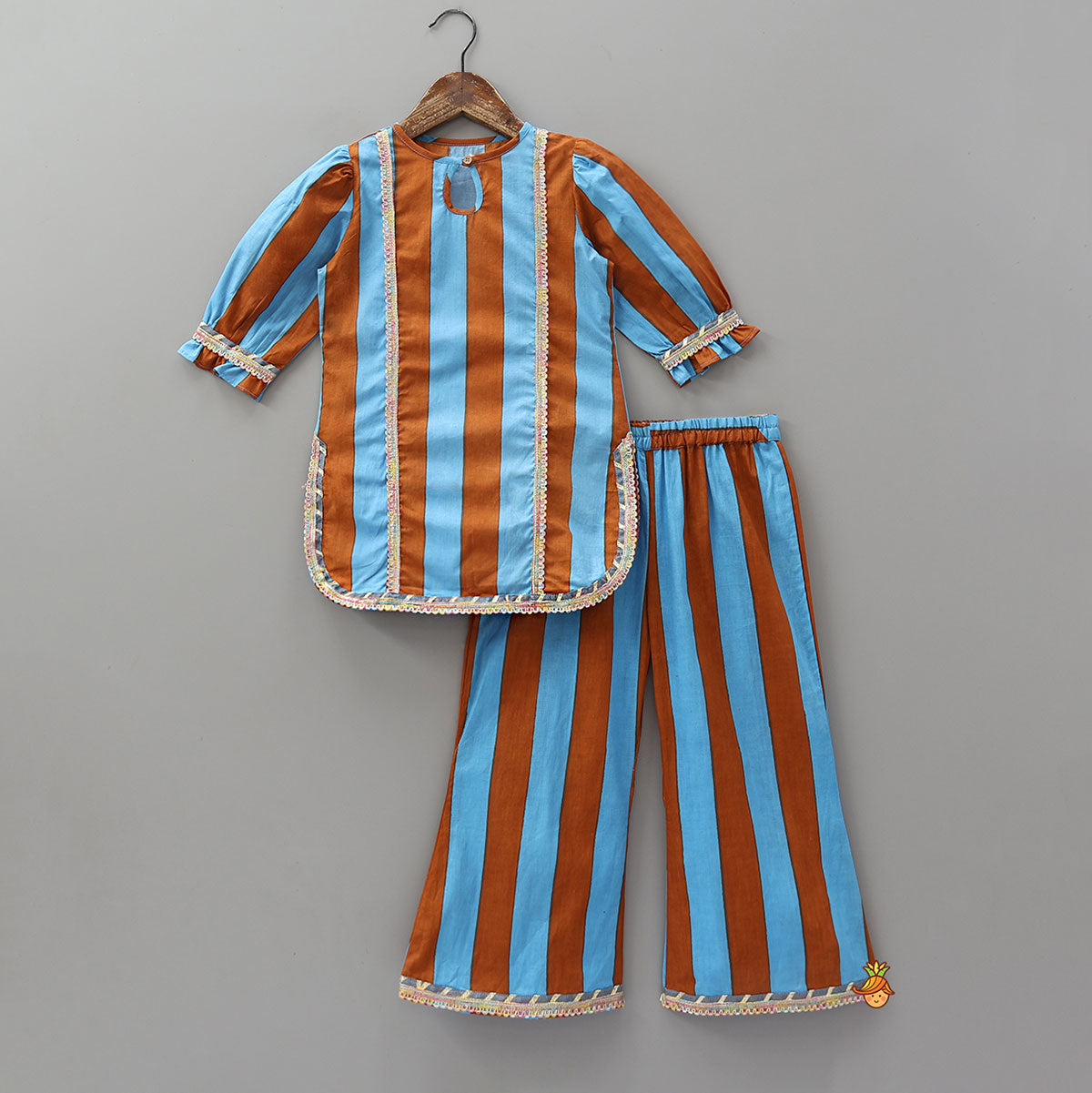 Pre Order: Dual Tone Striped Kurti And Palazzo With Dupatta