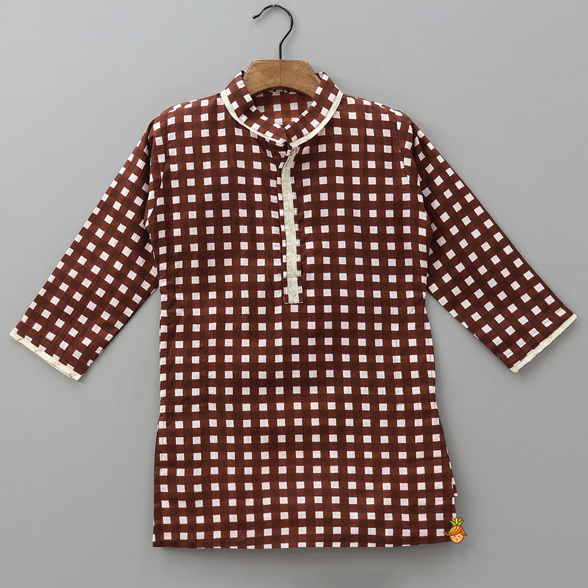 Pre Order: Checked Lace Detailed Kurta With Pyjamas