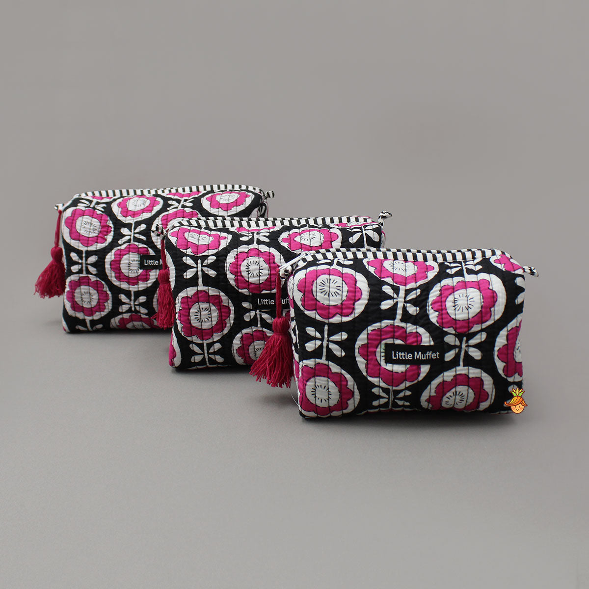 Floral Printed Pouch Bags - Set Of 3