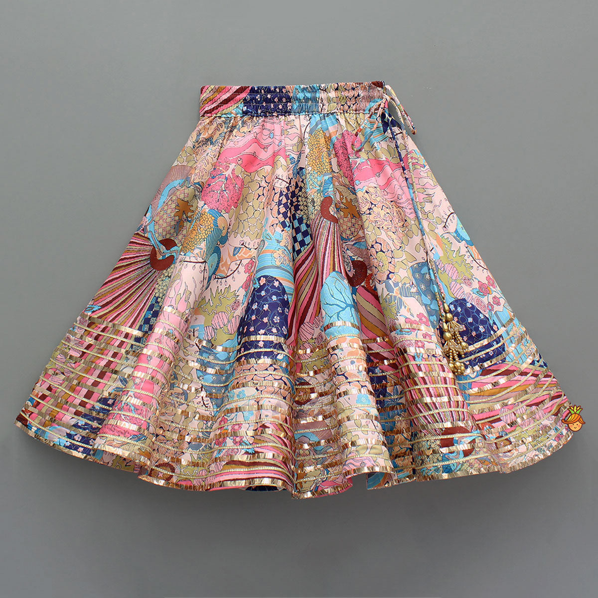 Multicolour Printed Lace Detailing Crop Top And Flared Lehenga