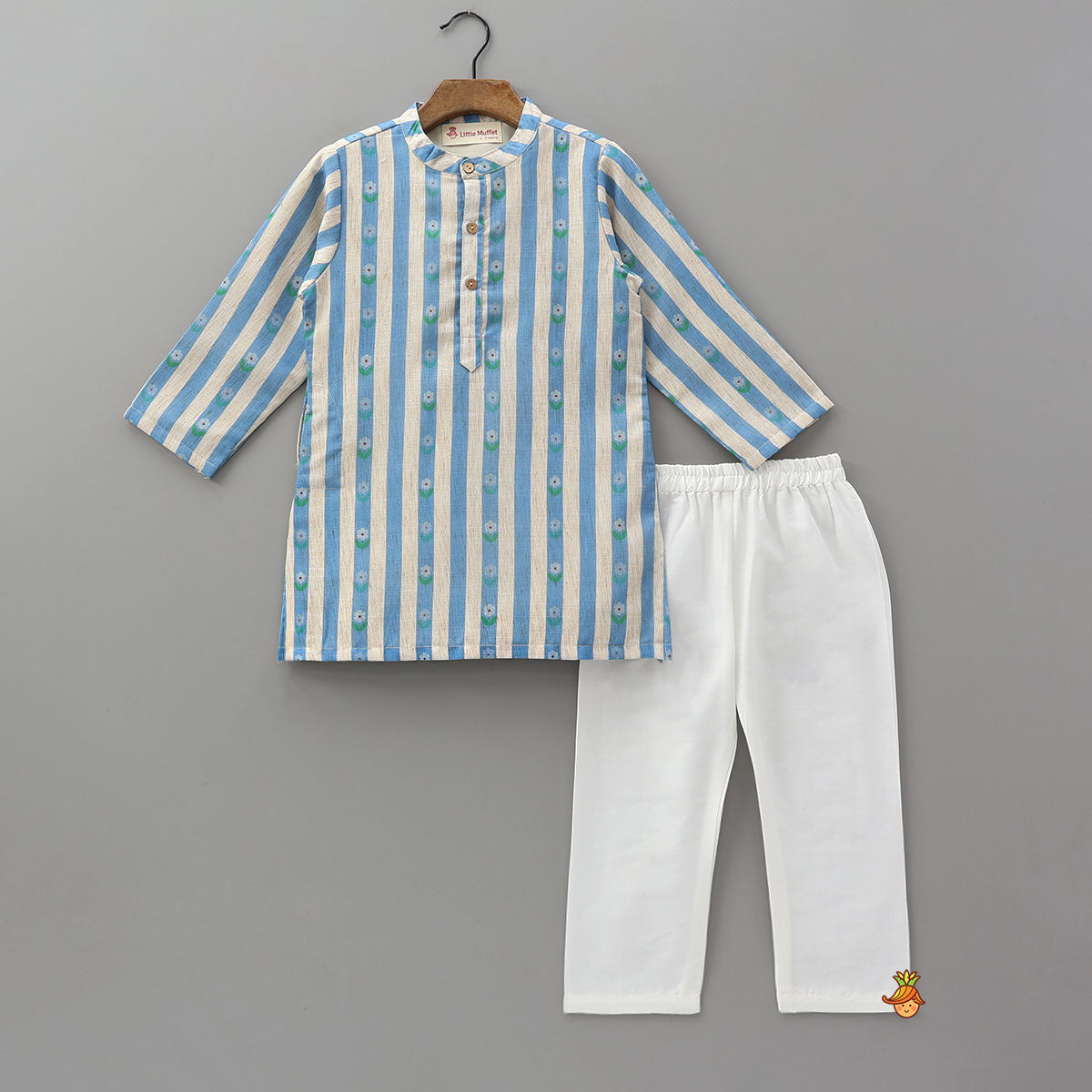 Striped And Floral Printed Ethnic Kurta With Pyjama