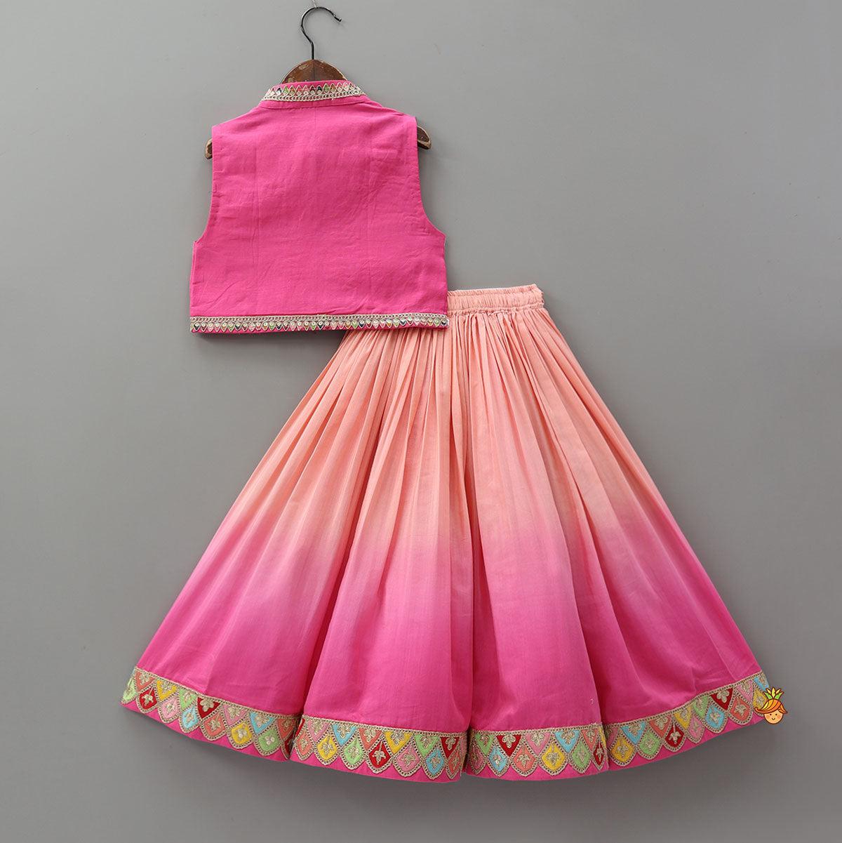 Pre Order: Lace Detailed Top With Ombre Lehenga And Sheer Dupatta