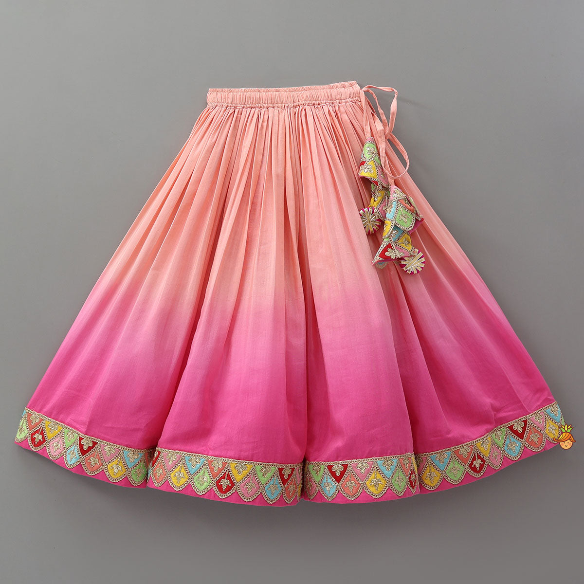 Pre Order: Lace Detailed Top With Ombre Lehenga And Sheer Dupatta