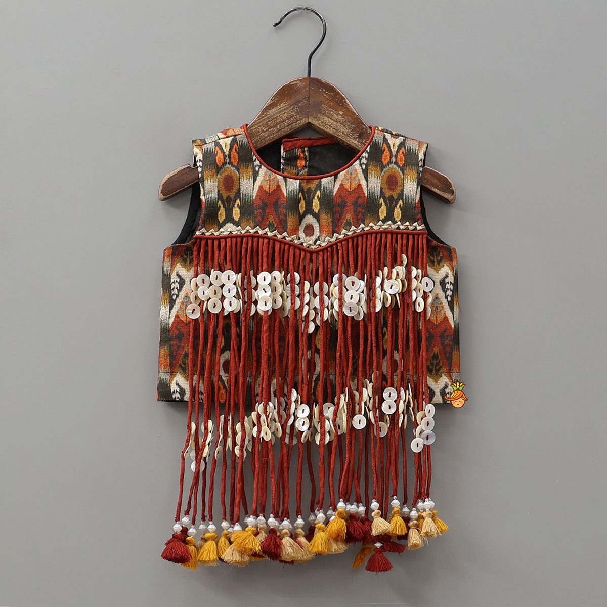 Pre Order: Multiple Hanging Tassel Detail Crop Top And Layered Palazzo