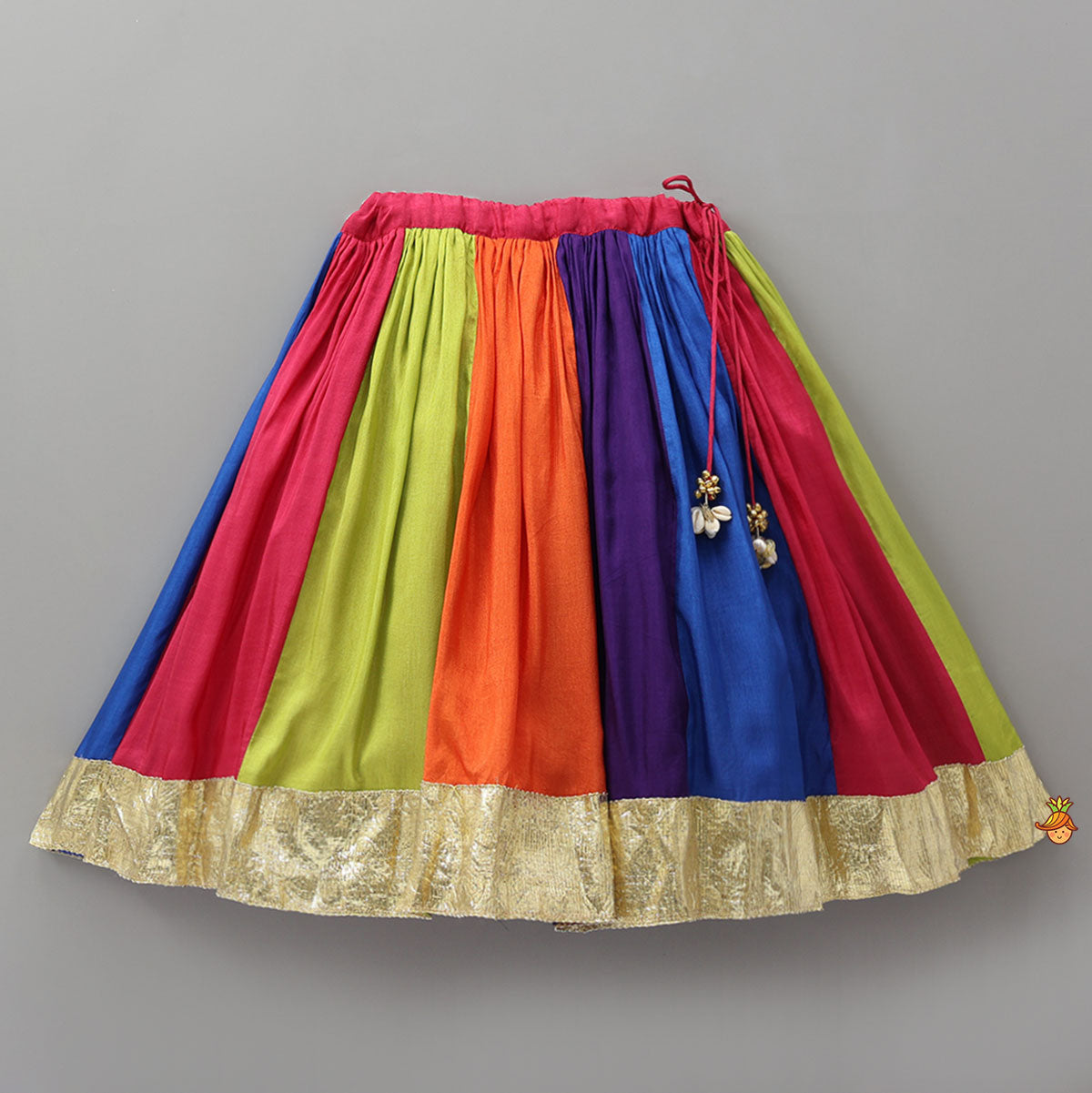Pre Order: Floral Embroidered Top With Flared Panelled Lehenga And Potli Bag