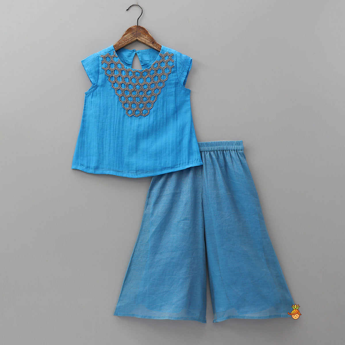Pre Order: Pretty Embroidered Top With Shimmery Palazzo