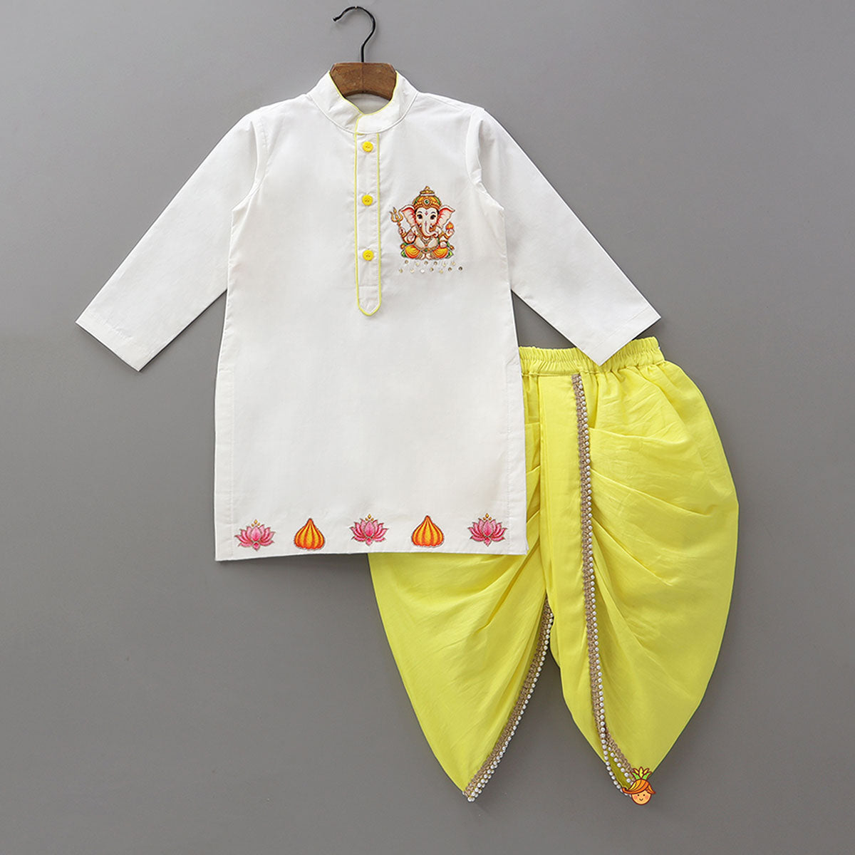 Pre Order: Festive Ganesha Motif Kurta With Embellished Dhoti