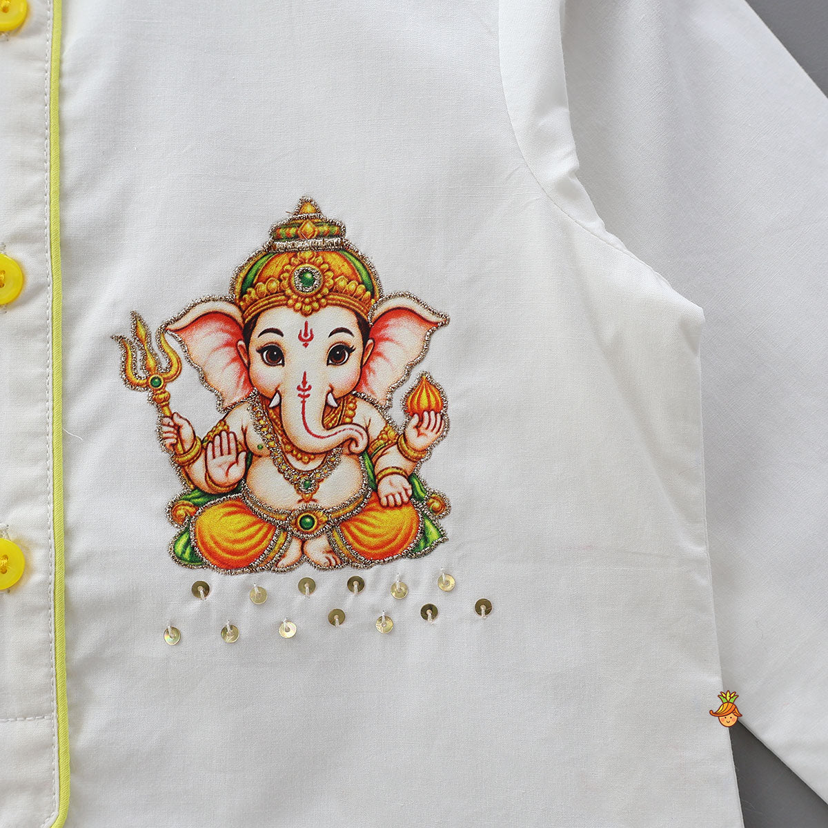 Pre Order: Festive Ganesha Motif Kurta With Embellished Dhoti