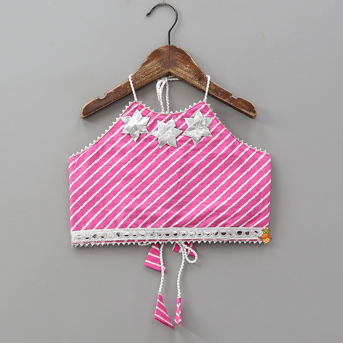 Pre Order: Halter Neck Leheriya Printed Top And Lehenga