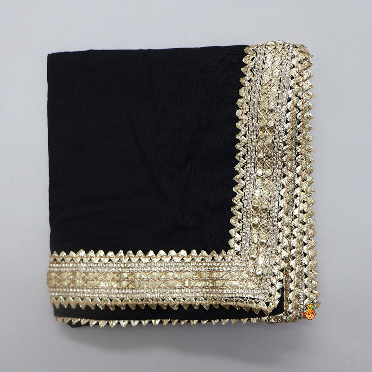 Lace Detailed Crop Top With Printed Lehenga And Dupatta