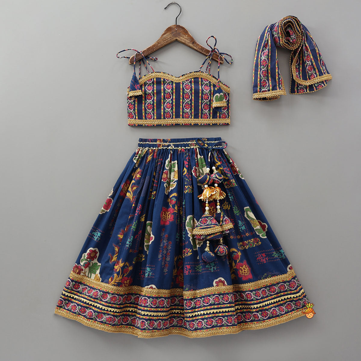 Strappy Crop Top And Matching Lehenga With Dupatta