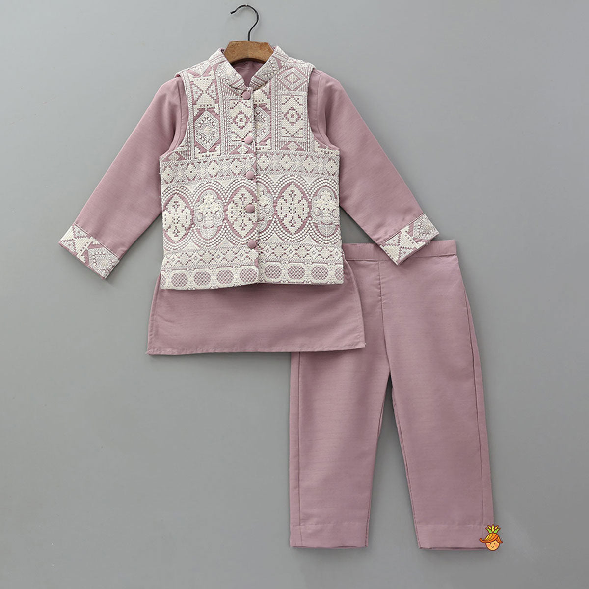 Pre Order: Kurta With Thread Embroidered Jacket And Pyjama
