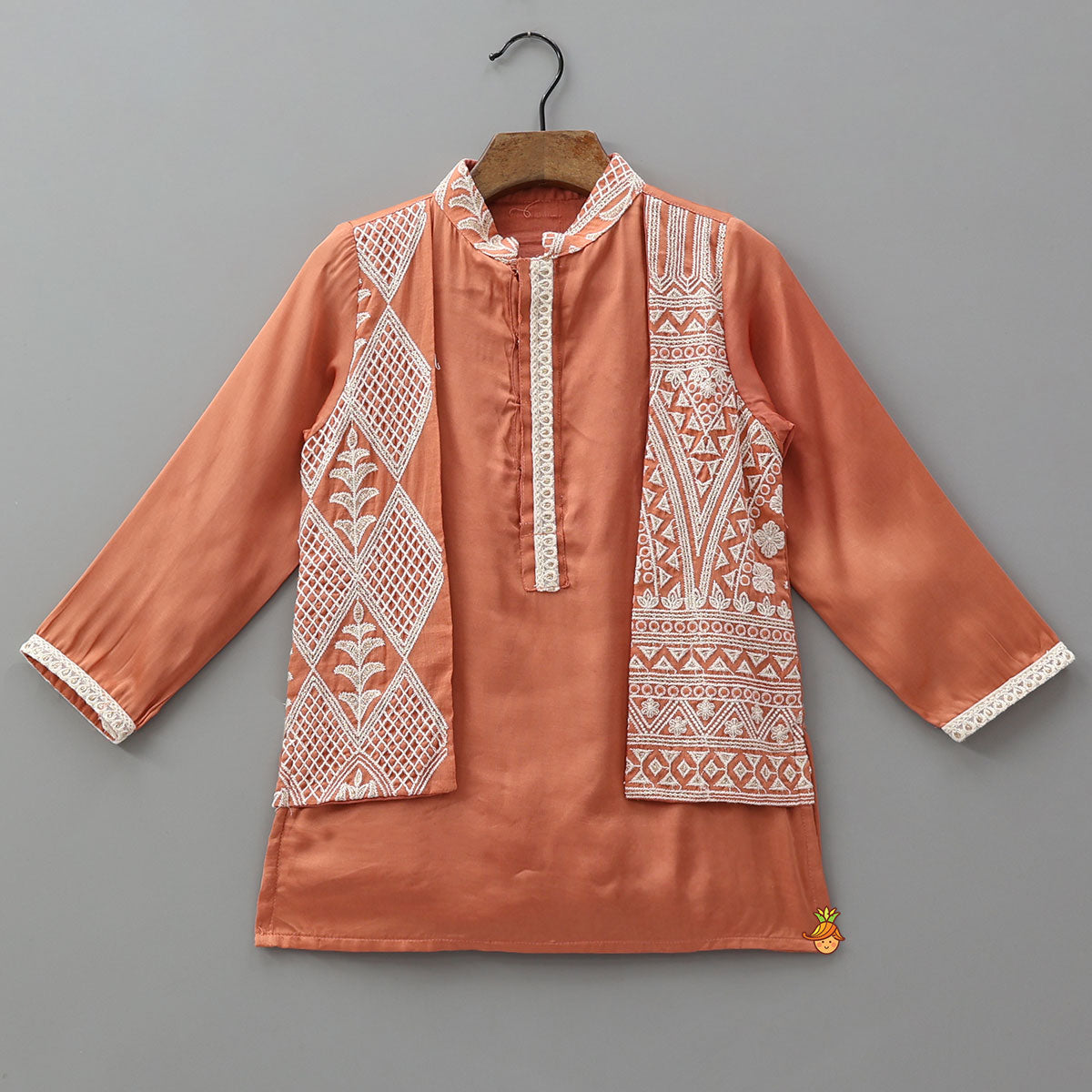Pre Order: Faux Jacket Style Embroidered Kurta With Pyjama