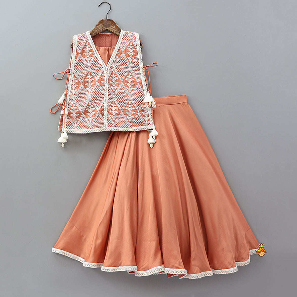 Pre Order: Top With Thread Embroidered Overlay Cape And Flared Lehenga