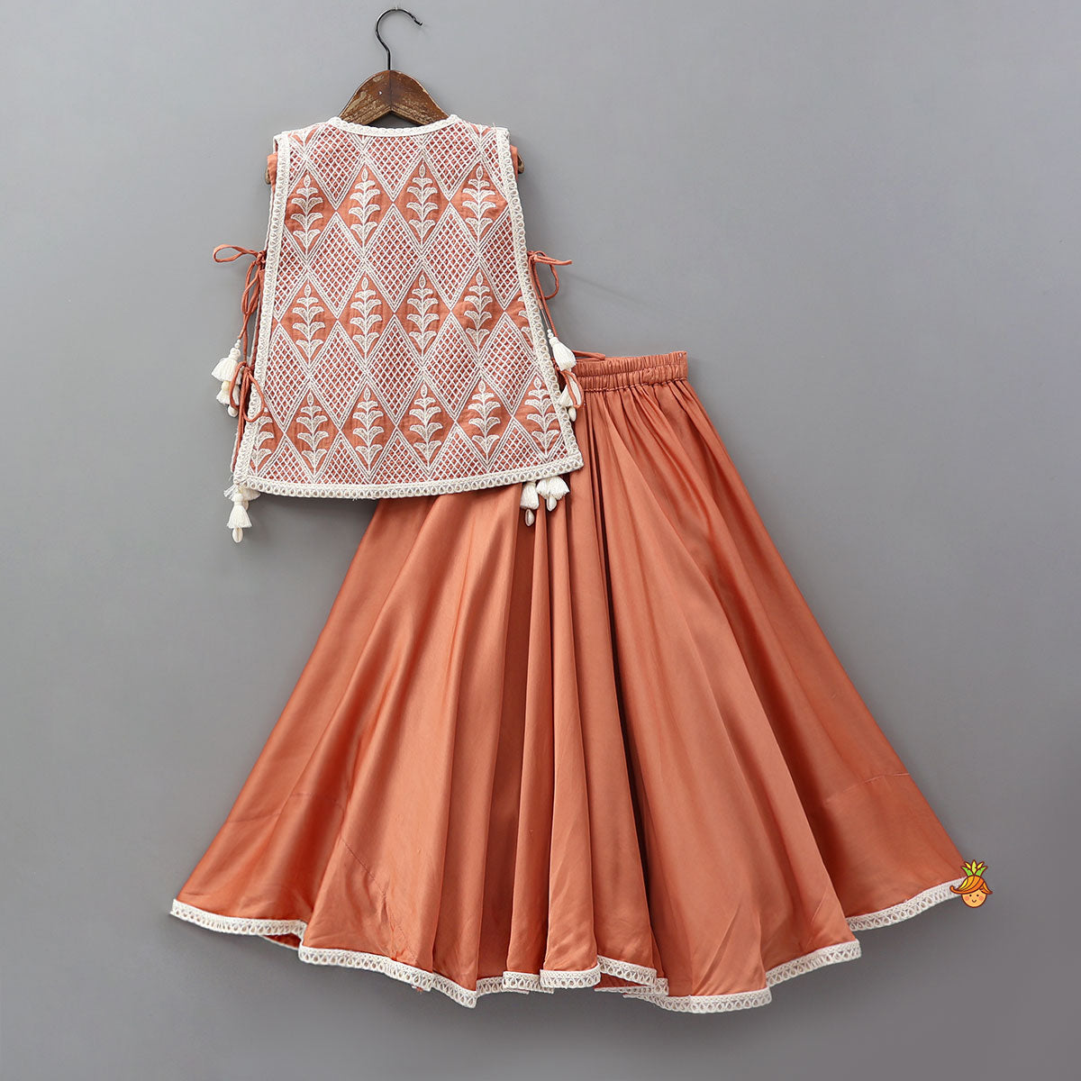 Pre Order: Top With Thread Embroidered Overlay Cape And Flared Lehenga