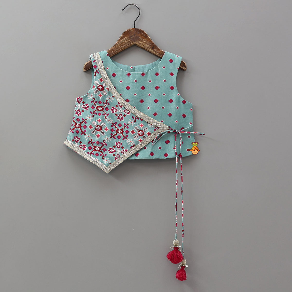 Pre Order: Patola Inspired Angrakha Style Top With Flared Palazzo