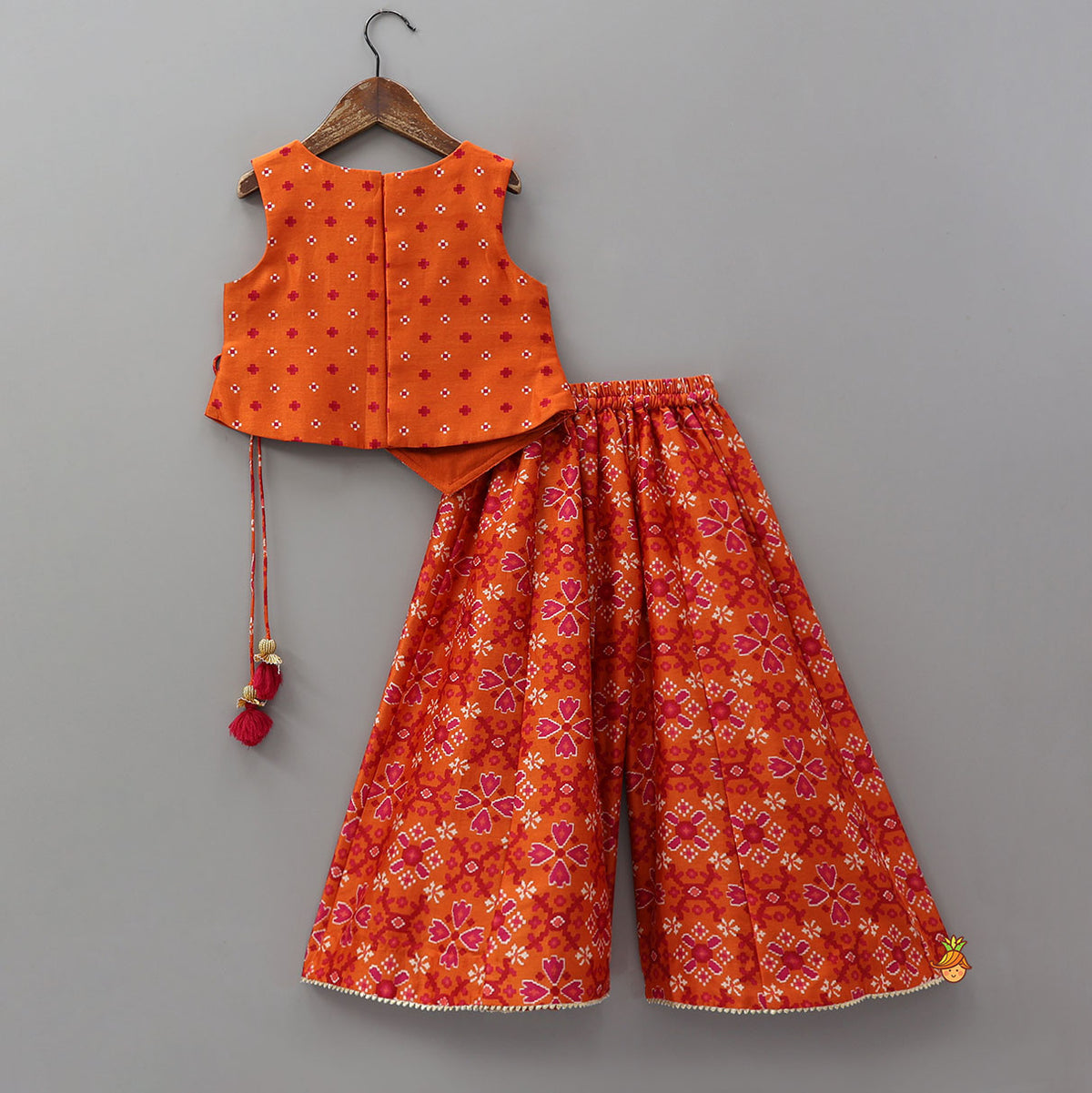 Pre Order: Festive Patola Inspired Angrakha Style Top With Flared Palazzo