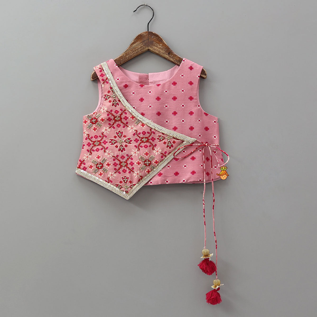 Pre Order: Festive Patola Inspired Angrakha Style Top With Flared Palazzo