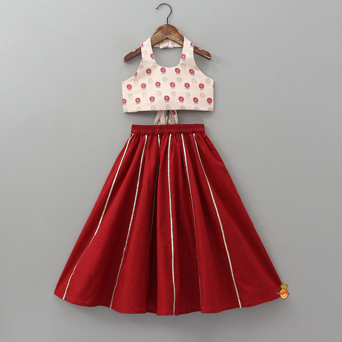 Pre Order: Back Tie Halter Neck Crop Top And Lehenga