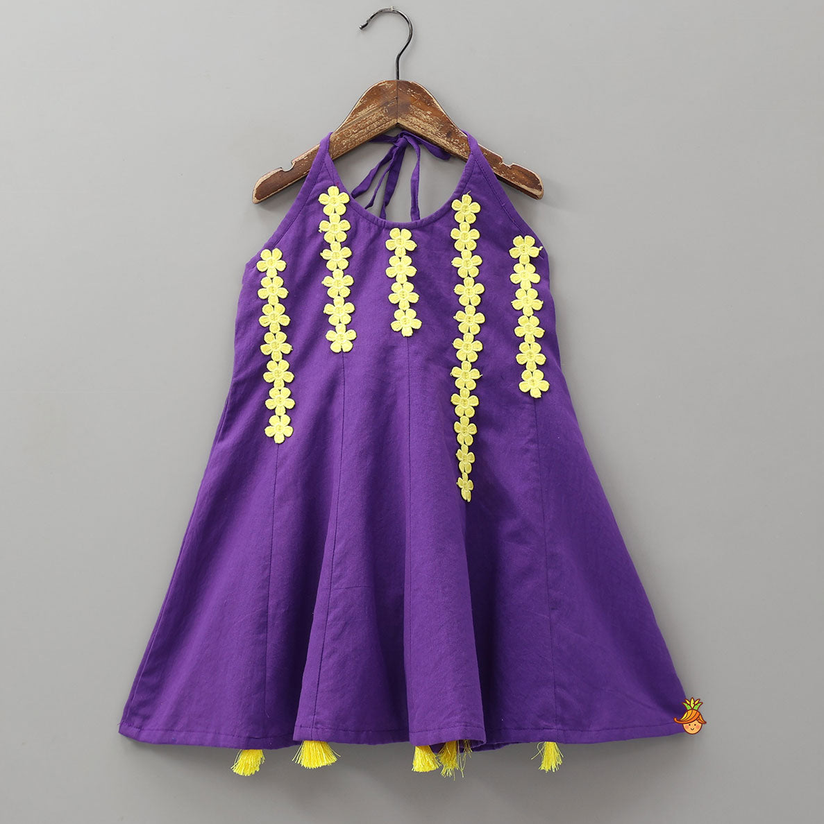 Pre Order: Floral Lace Work Halter Neck Kurti And Pant With Contrasting Dupatta