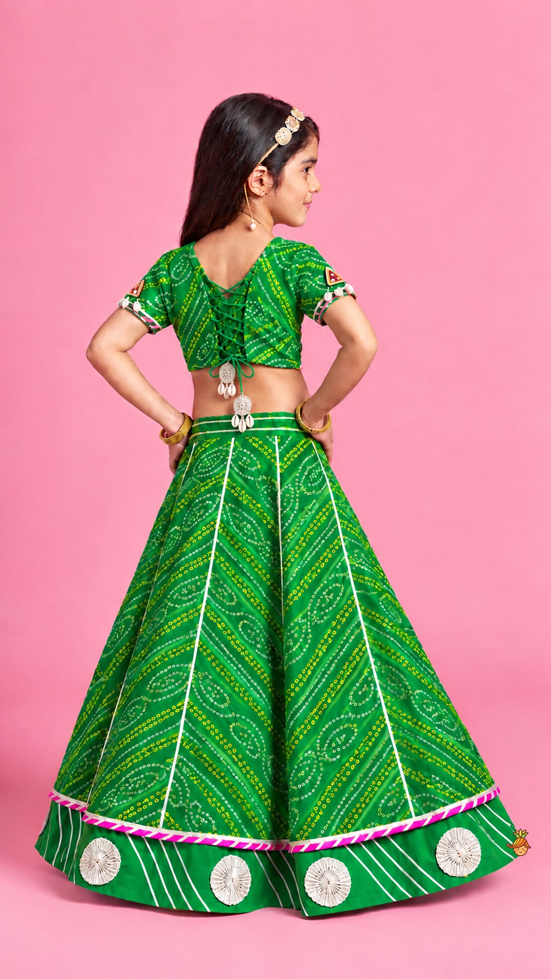 Pre Order: Bandhani Embroidered Kurti With Lehenga And Dupatta