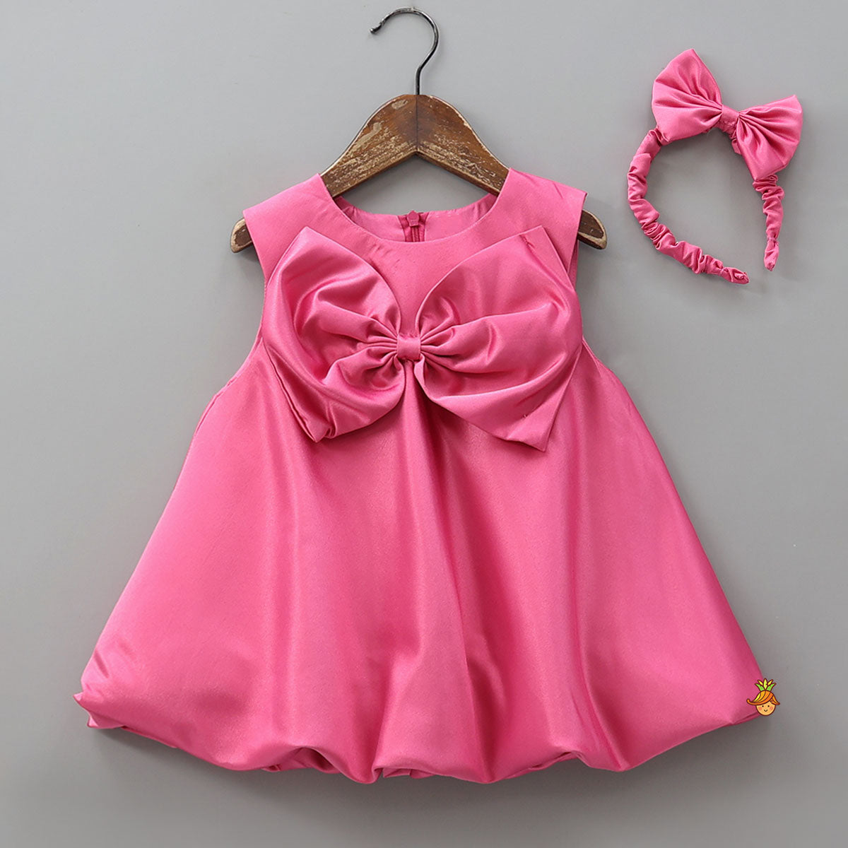 Elegant Bow Embellished Dress With Matching Gathered Hair Band
