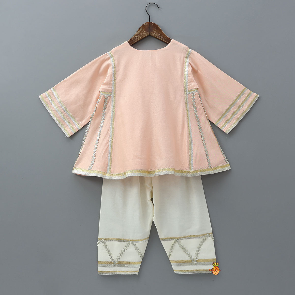 Pre Order: Lace Accented Kurti And Farshi Salwar With Potli Bag