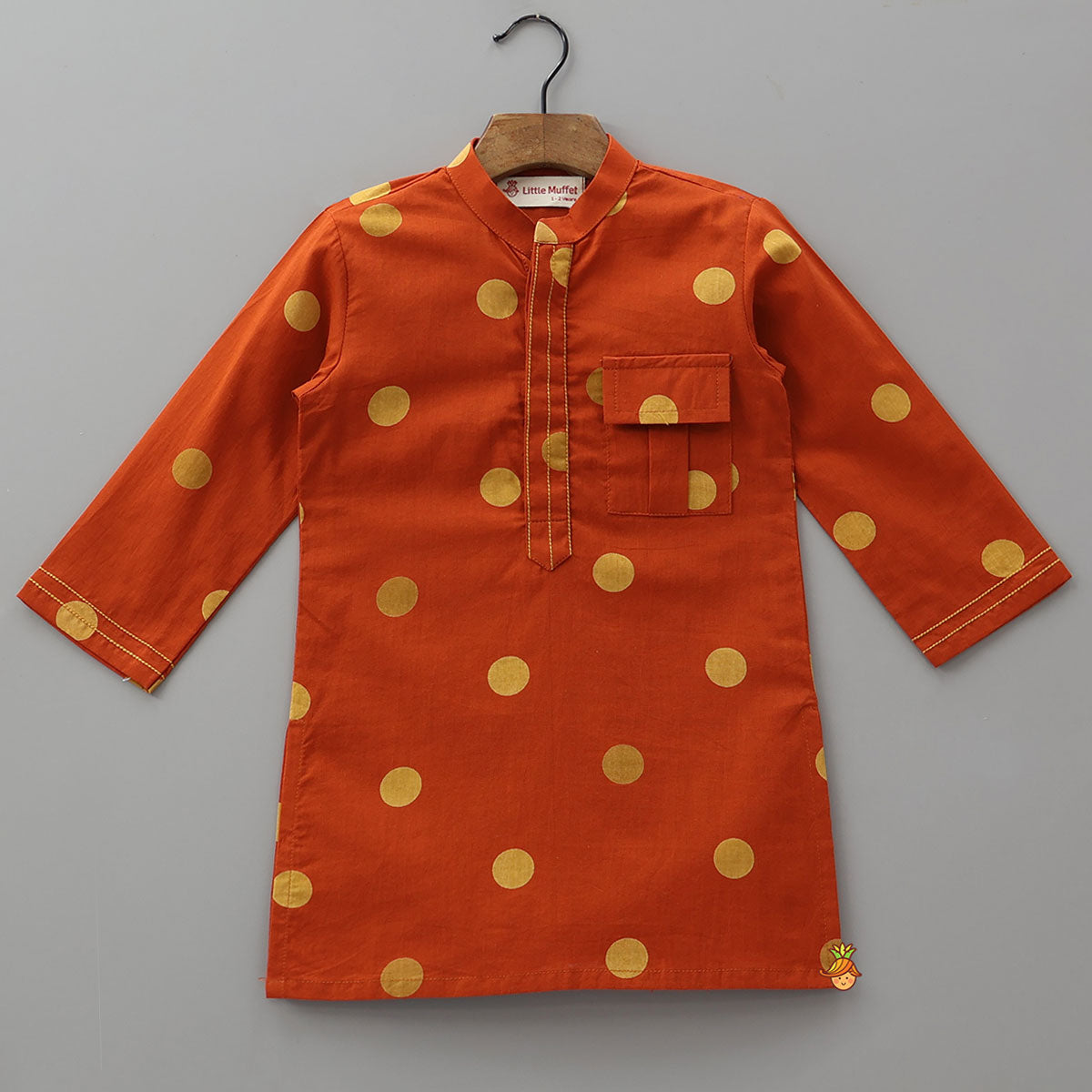 Pre Order: Front Placket Polka Dot Printed Ethnic Kurta And Pyjama