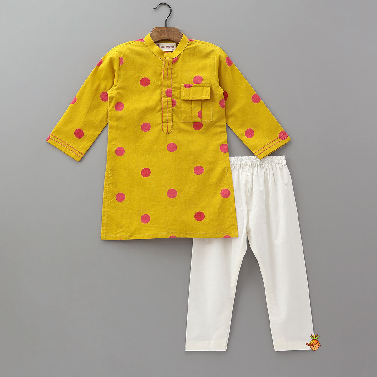 Pre Order: Polka Dot Printed Ethnic Kurta And Pyjama