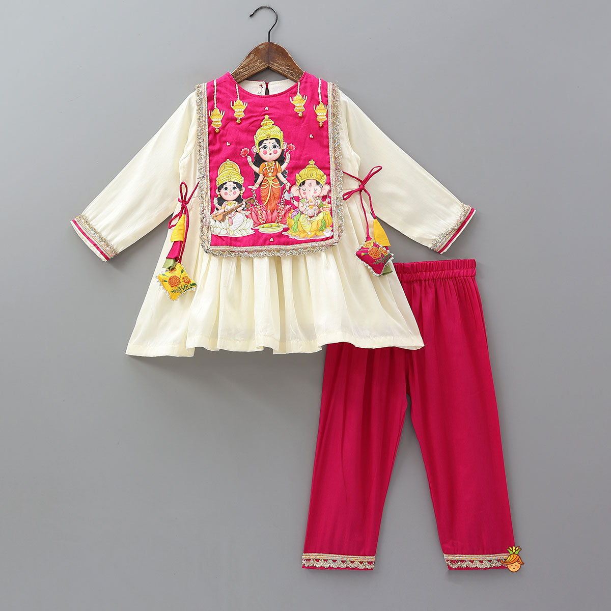 Pre Order: Divine Printed Side Knot Detailed Kurti With Pants