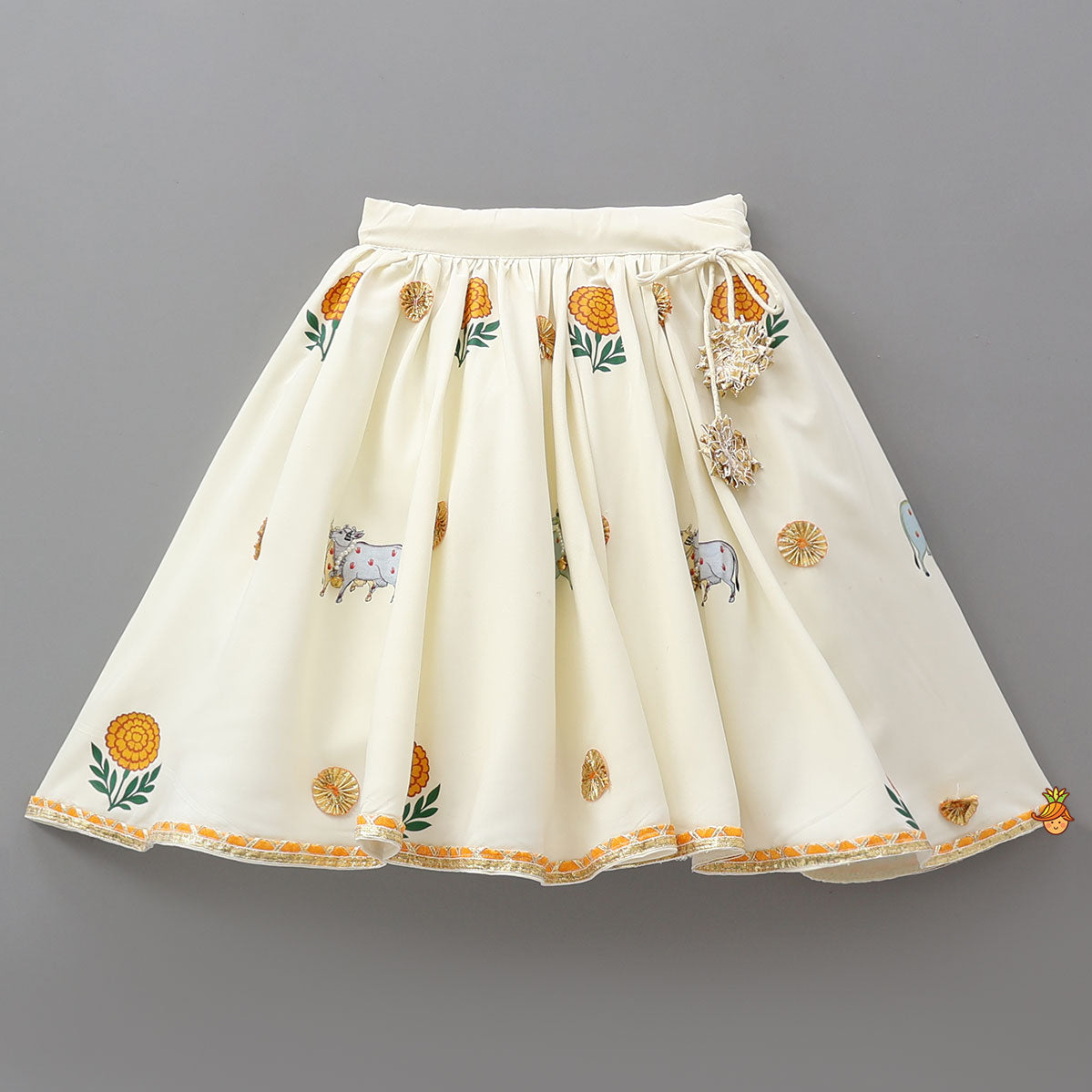 Pre Order: Shree Ji Embroidered Top And Cow Printed Lehenga With Dupatta