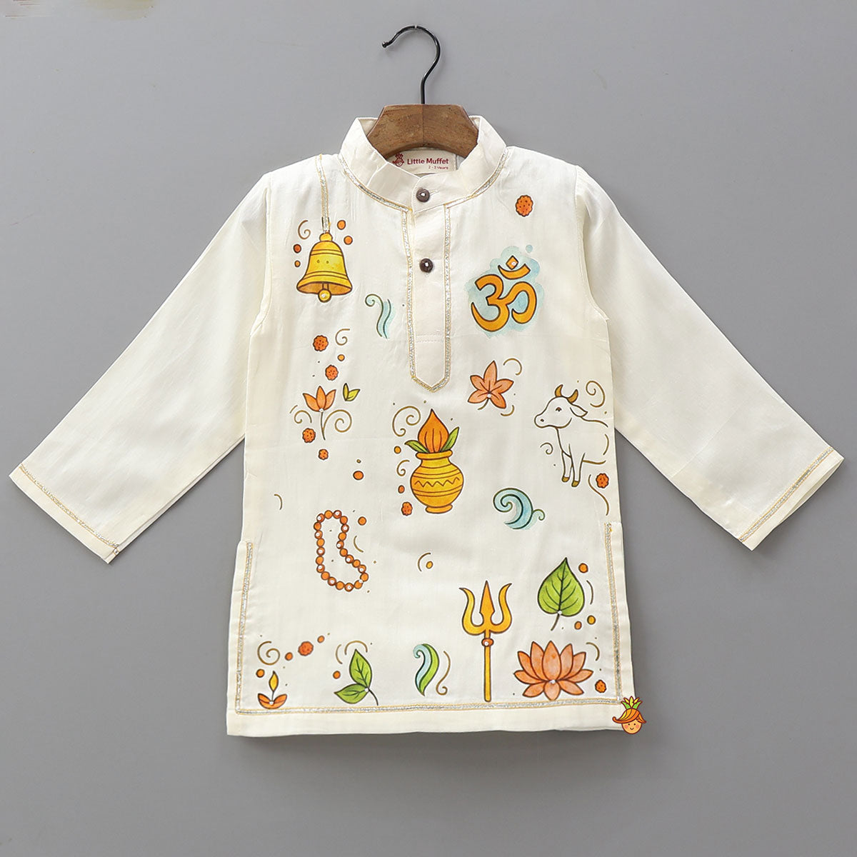Pre Order: Religious Motif Printed Cotton Kurta And Pyjama
