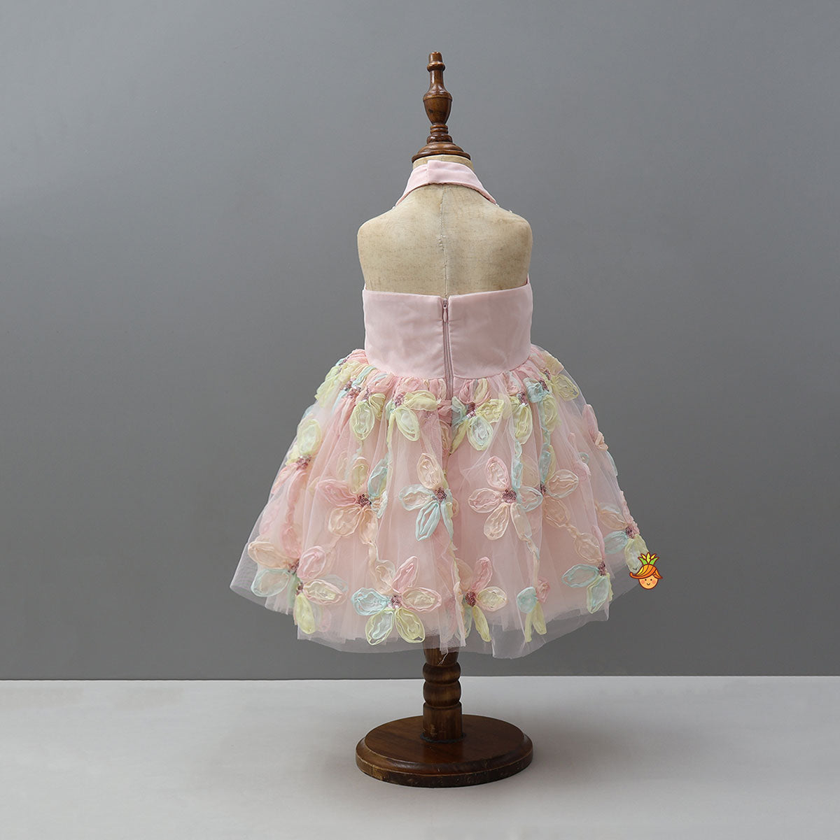 Elegant Halter Neck Dress With Fabric Flower Embellishments
