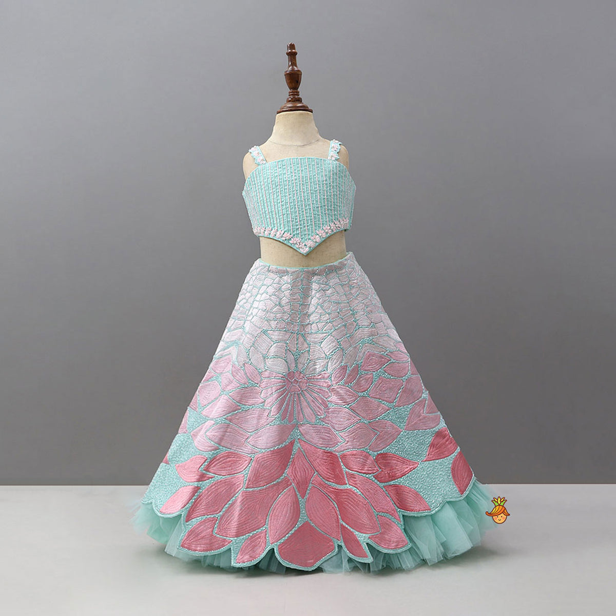 Pre Order: Glamorous Embroidered Crop Top With Cutwork Lehenga