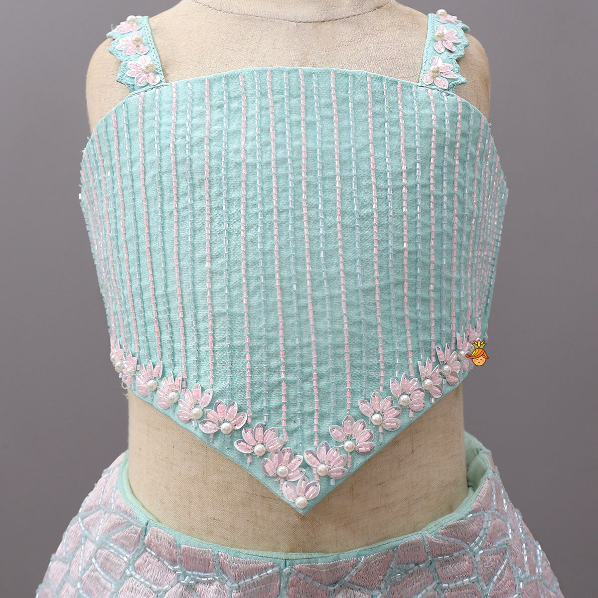 Pre Order: Glamorous Embroidered Crop Top With Cutwork Lehenga