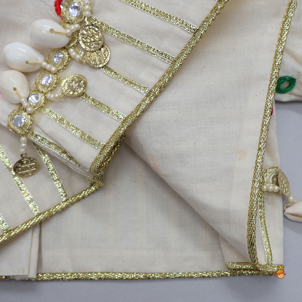 Pre Order: Exquisite Faux Mirror Embellished Crop Top With Multicolour Bandhani Printed Lehenga And Dupatta