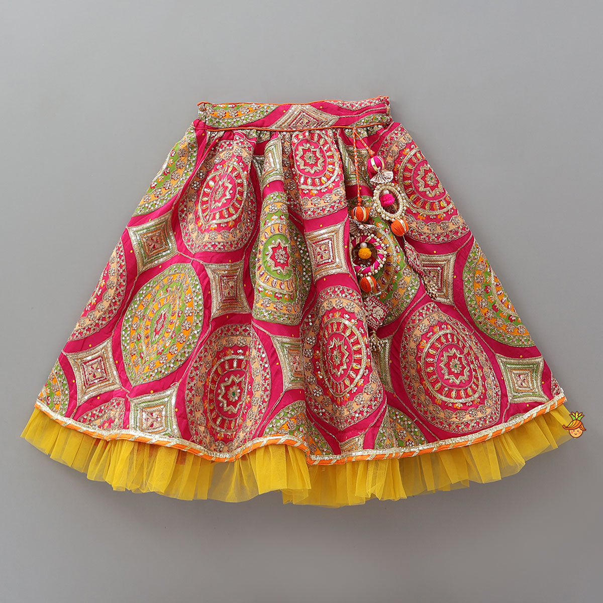 Pre Order: V Neck Gota Work Crop Top And Lehenga With Contrasting Dupatta