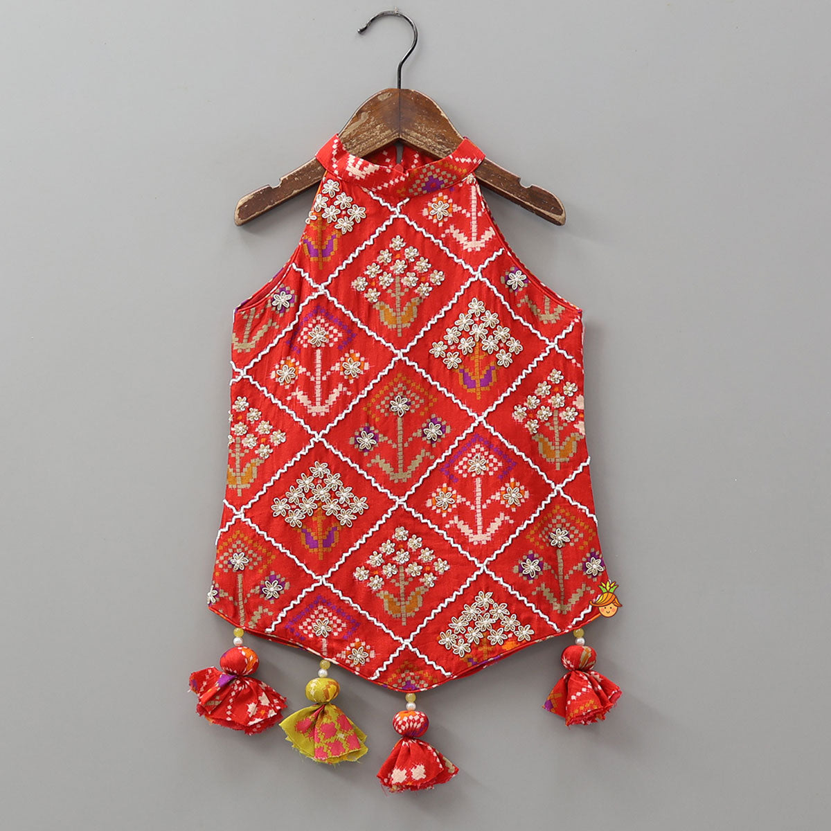 Pre Order: Charming Patola Inspired Embroidered Halter Top With Flared Palazzo