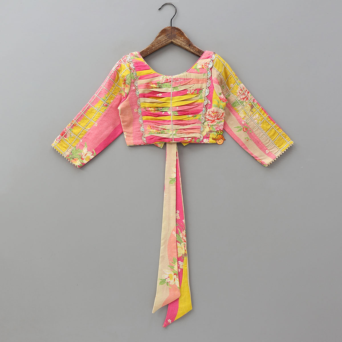 Pre Order: Pin Tuck Detailed Yoke Crop Top And Lehenga With Dupatta