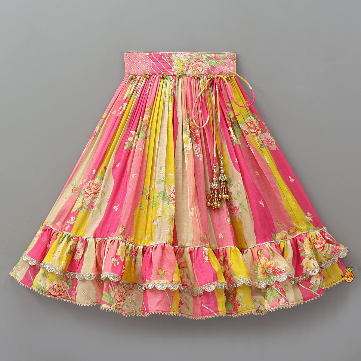 Pre Order: Pin Tuck Detailed Yoke Crop Top And Lehenga With Dupatta