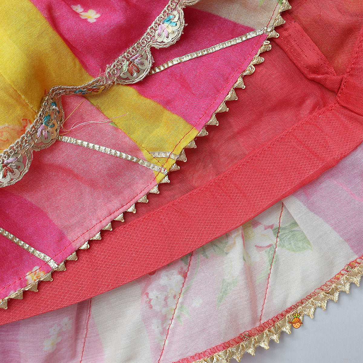 Pre Order: Pin Tuck Detailed Yoke Crop Top And Lehenga With Dupatta
