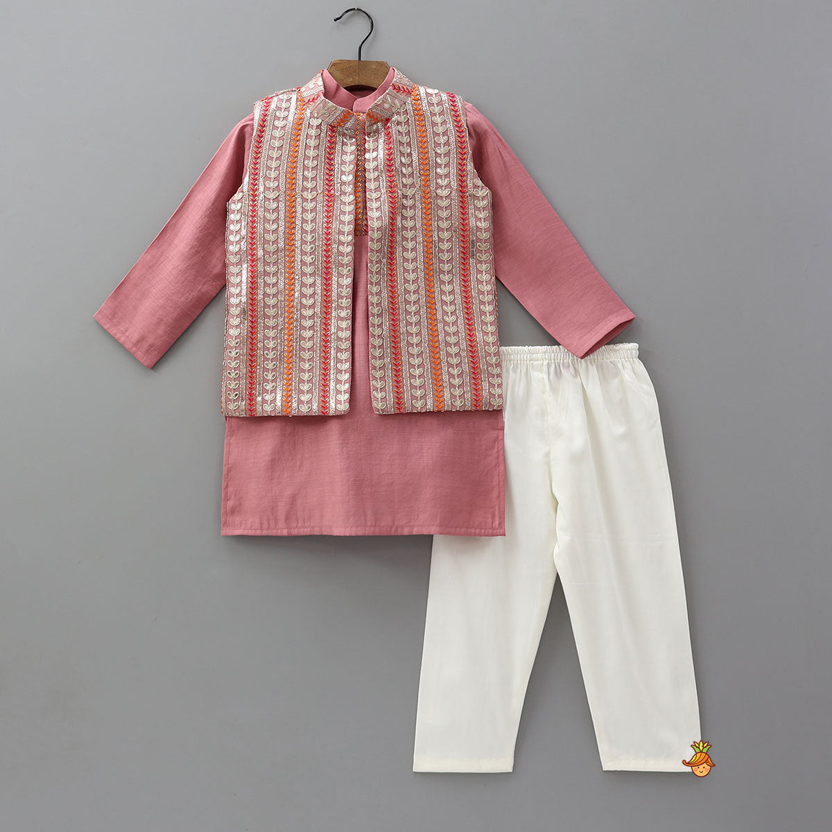 Pre Order: Front Placket Kurta With Heavy Embroidered Jacket And Pyjama