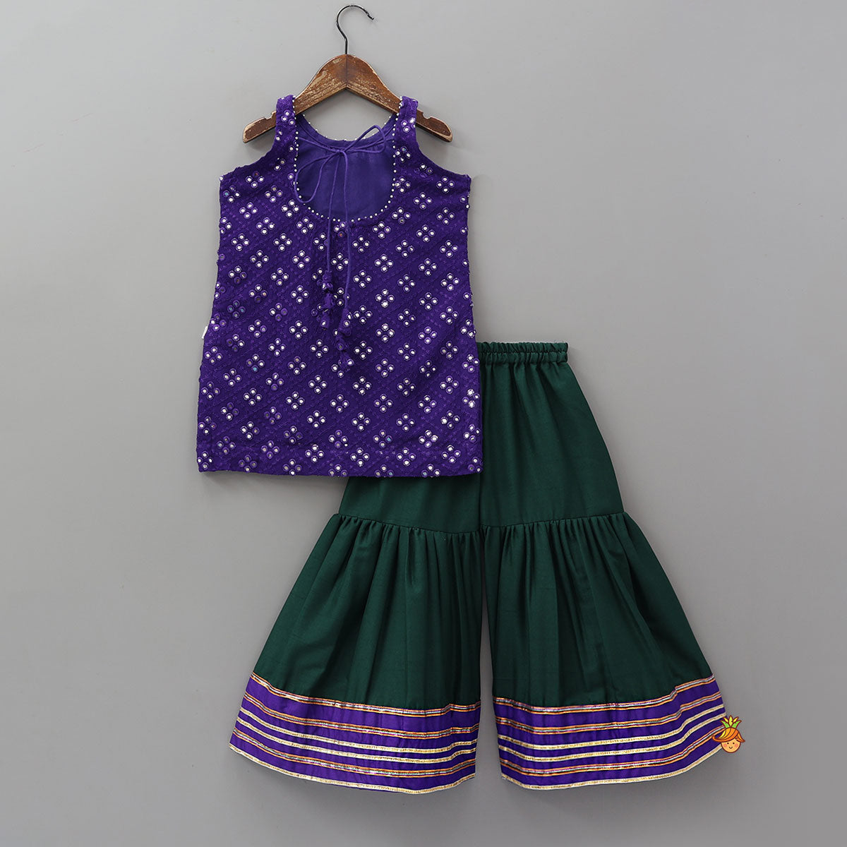 Pre Order: Festive Faux Mirror Work Kurti And Sharara With Dupatta